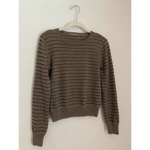 Cos Crew Neck Sweater Women XS Light Brown Gray Dot Stripe Elevated Capsule Luxe